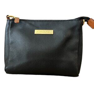 Joy & Iman Case Cosmetic Black Leather Makeup Bag Pouch Inside Pocket